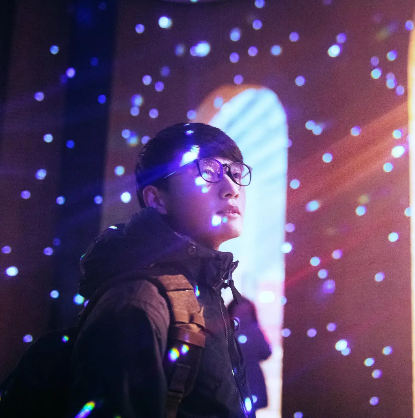 Light projected on man's face